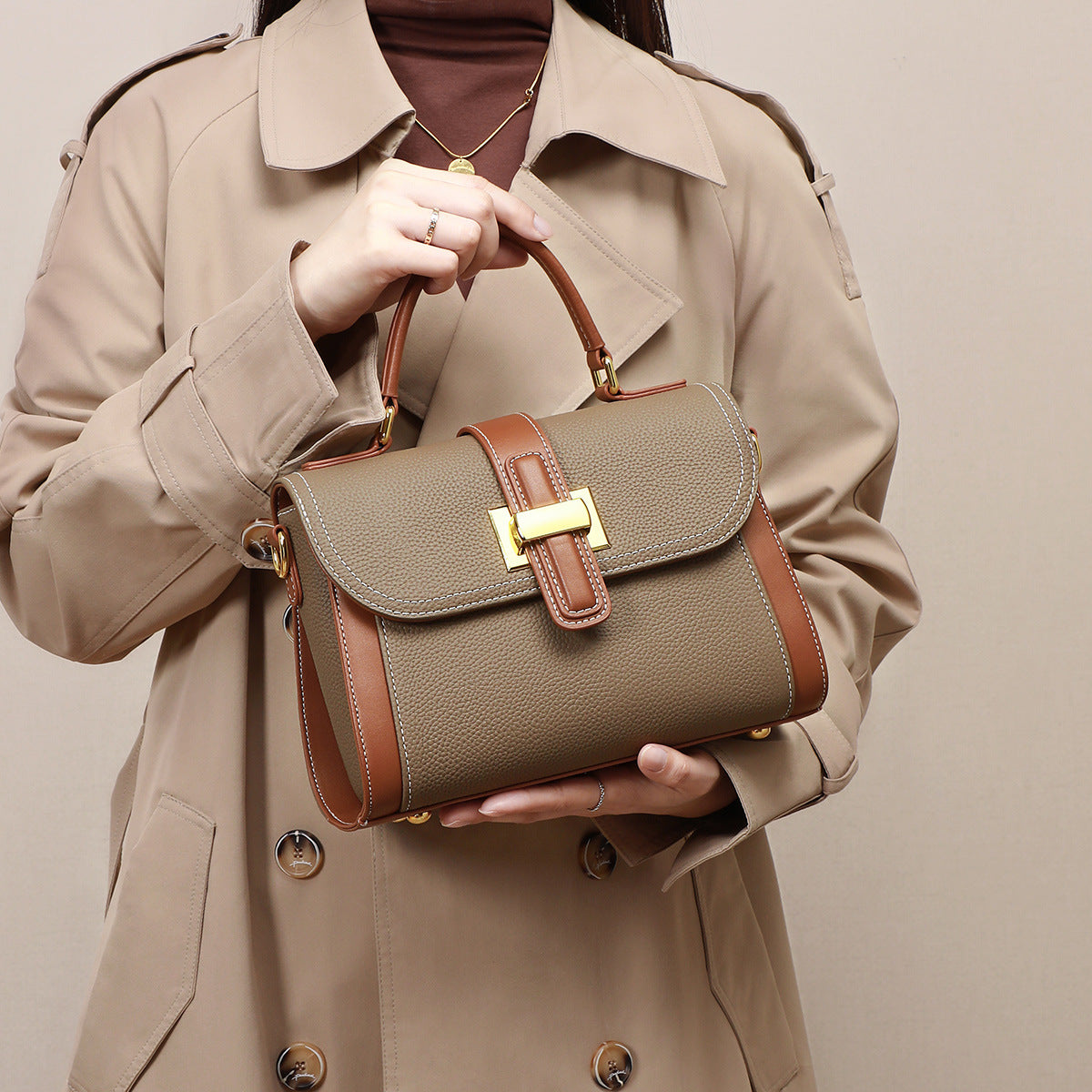 The Margaux – Echte Leder Handtasche Damen | Umhängetasche Stone Taupe | ANATHENA