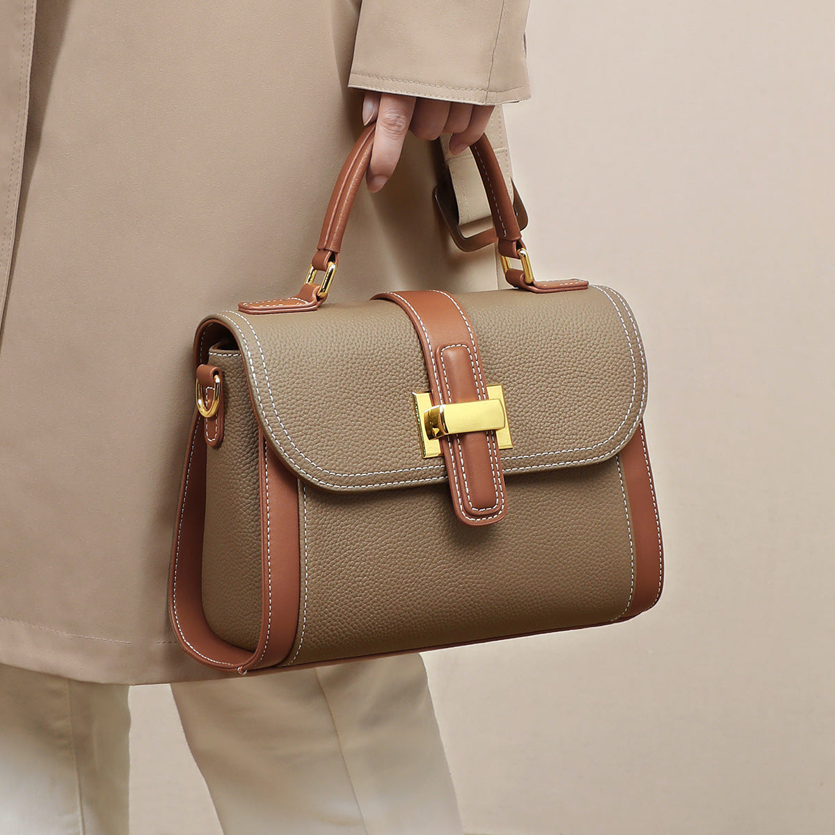 The Margaux – Echte Leder Handtasche Damen | Umhängetasche Stone Taupe | ANATHENA